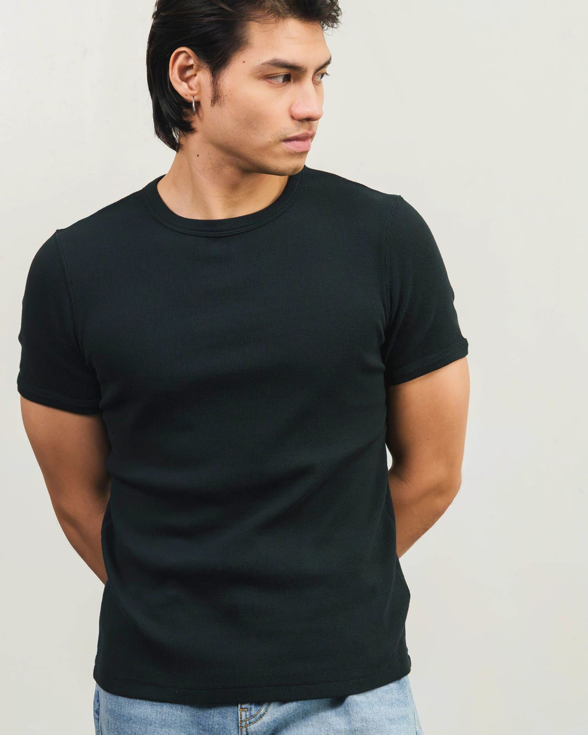 Slim Ribbed Tee body length detail