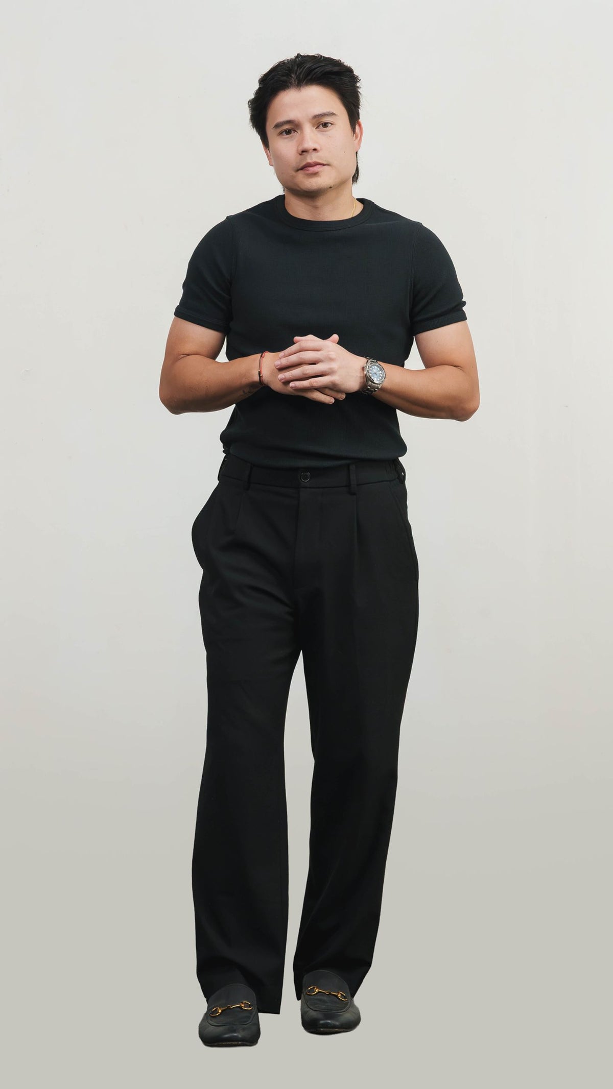 Black Slim Ribbed Tee styled for a sharper look